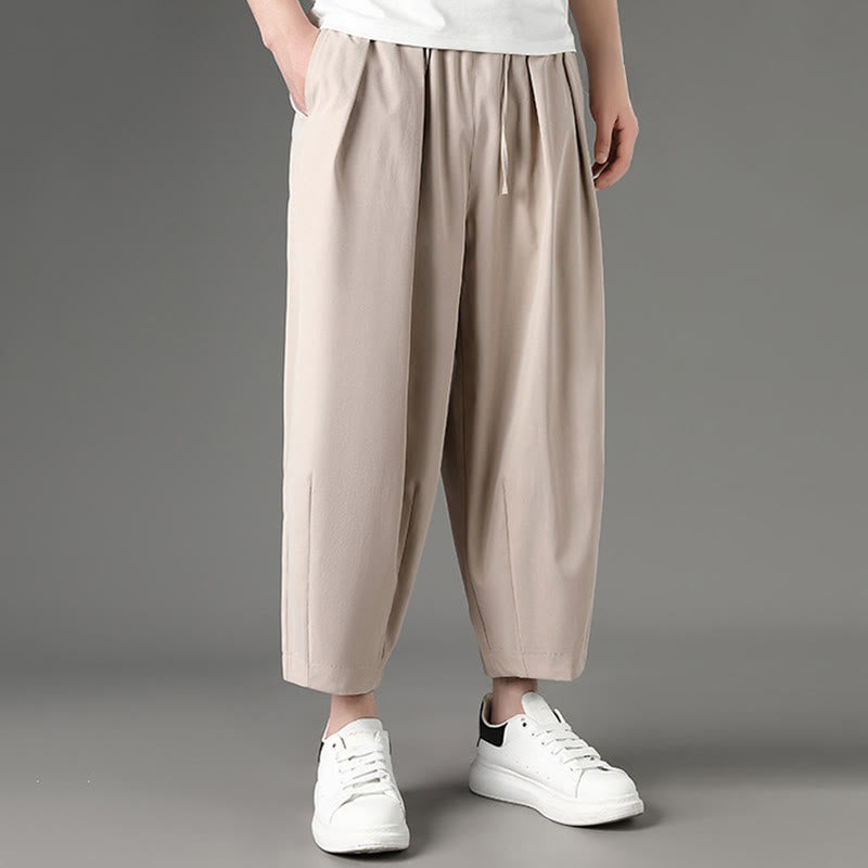 Buddha Stones Pantaloni capri estivi casual minimalisti con coulisse, pantaloni harem da uomo con tasche - image 14