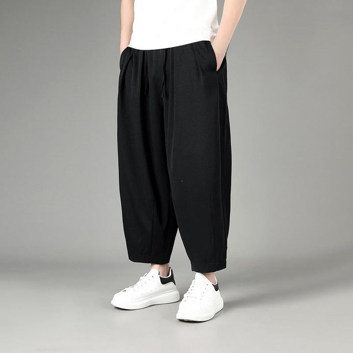 Buddha Stones Pantaloni capri estivi casual minimalisti con coulisse, pantaloni harem da uomo con tasche - image 8