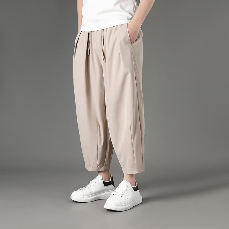 Buddha Stones Pantaloni capri estivi casual minimalisti con coulisse, pantaloni harem da uomo con tasche - image 17