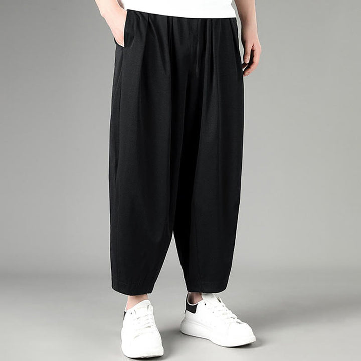 Buddha Stones Pantaloni capri estivi casual minimalisti con coulisse, pantaloni harem da uomo con tasche - image 7