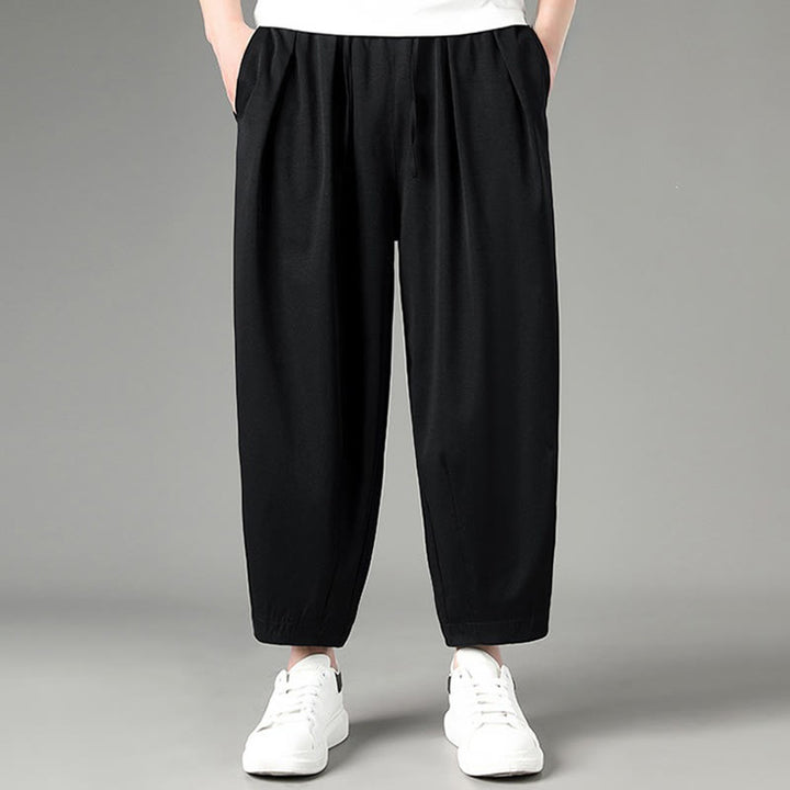 Buddha Stones Pantaloni capri estivi casual minimalisti con coulisse, pantaloni harem da uomo con tasche - Nero - US/UK/AU46, EU56 (5XL) - image 5