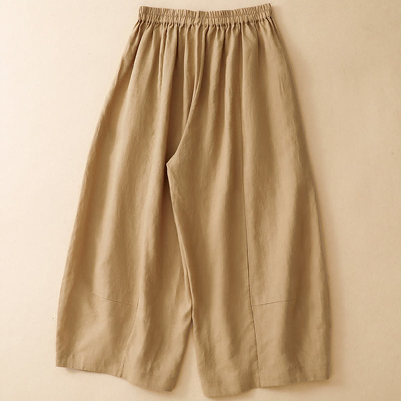 Buddha Stones Pantaloni estivi casual a tinta unita con elastico in vita, modello cropped da donna a gamba larga con tasche. - image 1