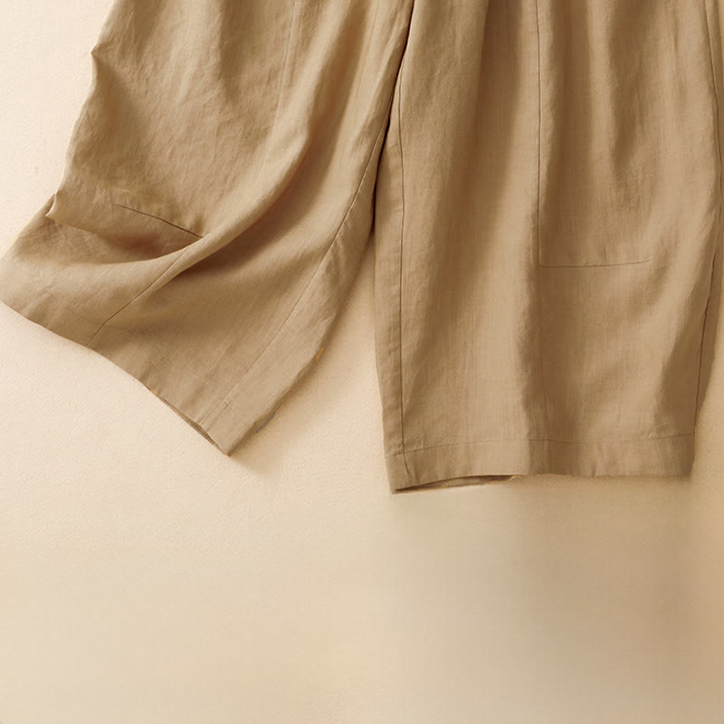 Buddha Stones Pantaloni estivi casual a tinta unita con elastico in vita, modello cropped da donna a gamba larga con tasche. - image 7