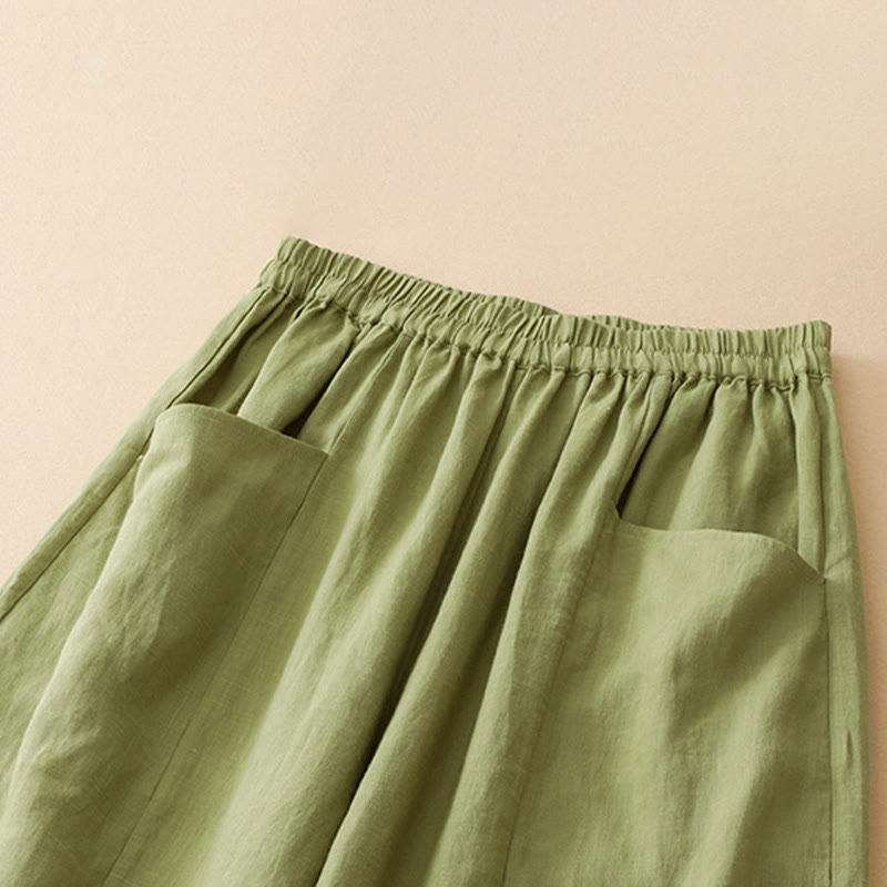 Buddha Stones Pantaloni estivi casual a tinta unita con elastico in vita, modello cropped da donna a gamba larga con tasche. - image 11