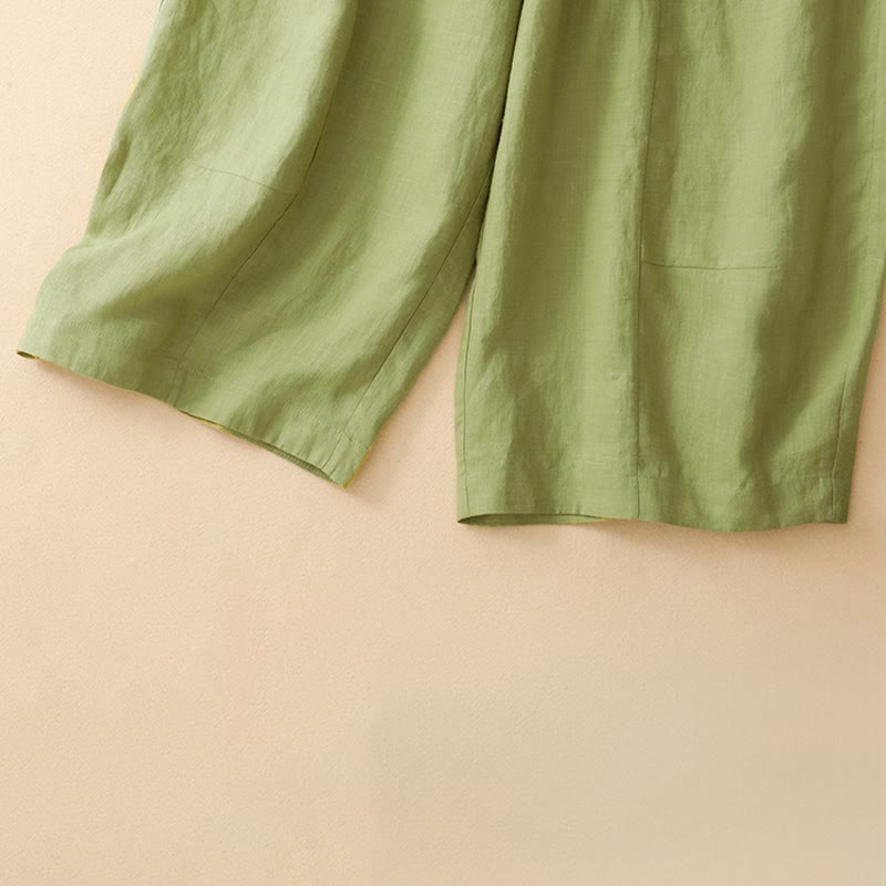 Buddha Stones Pantaloni estivi casual a tinta unita con elastico in vita, modello cropped da donna a gamba larga con tasche. - image 14