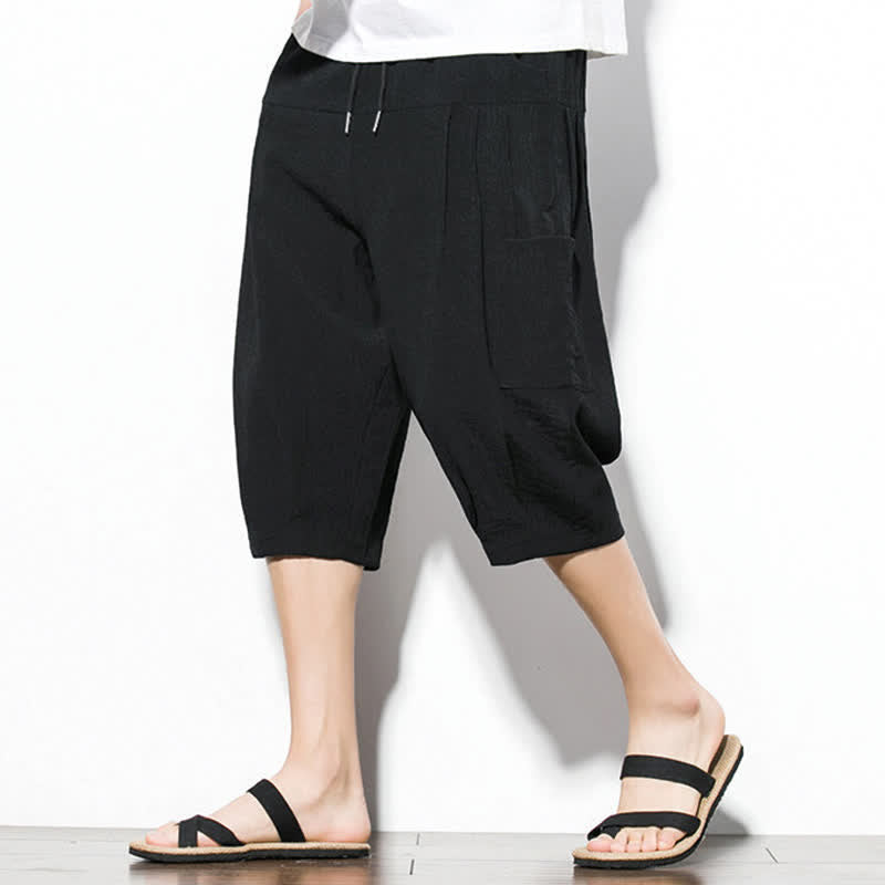 Buddha Stones Pantaloni corti da uomo estivi casual minimalisti con coulisse, tinta unita e tasca - Nero - US/UK/AU46, EU56 (5XL) - image 8