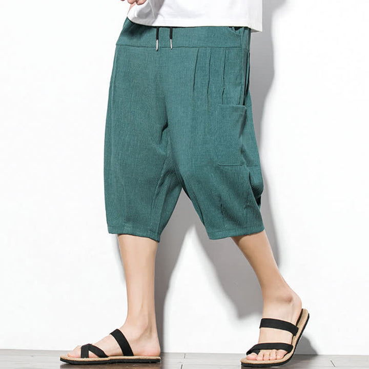 Buddha Stones Pantaloni corti da uomo estivi casual minimalisti con coulisse, tinta unita e tasca - Verde mare - US/UK/AU46, EU56 (5XL) - image 0