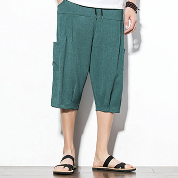 Buddha Stones Pantaloni corti da uomo estivi casual minimalisti con coulisse, tinta unita e tasca - image 2