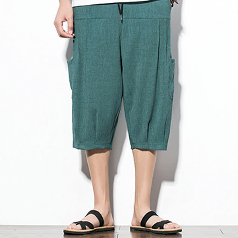 Buddha Stones Pantaloni corti da uomo estivi casual minimalisti con coulisse, tinta unita e tasca - image 1