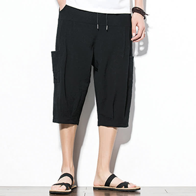 Buddha Stones Pantaloni corti da uomo estivi casual minimalisti con coulisse, tinta unita e tasca - image 9