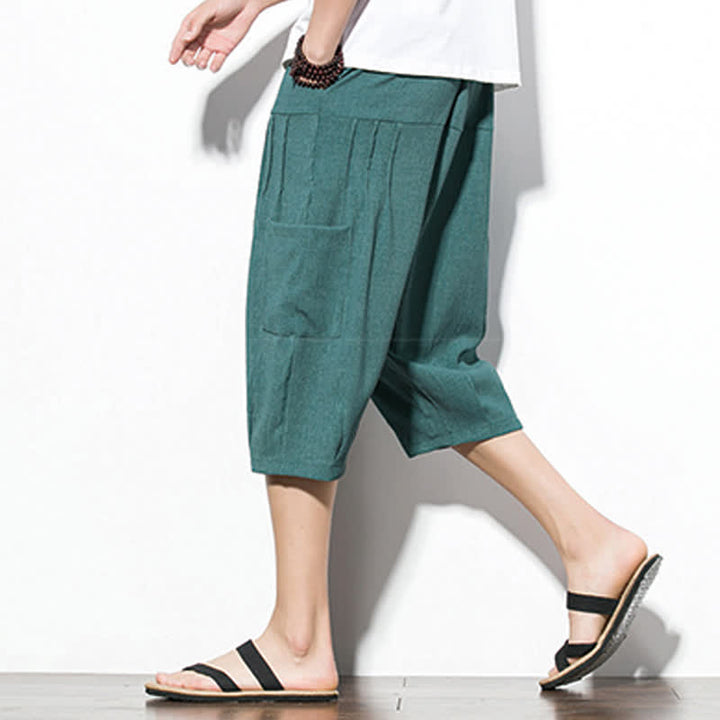 Buddha Stones Pantaloni corti da uomo estivi casual minimalisti con coulisse, tinta unita e tasca - image 5