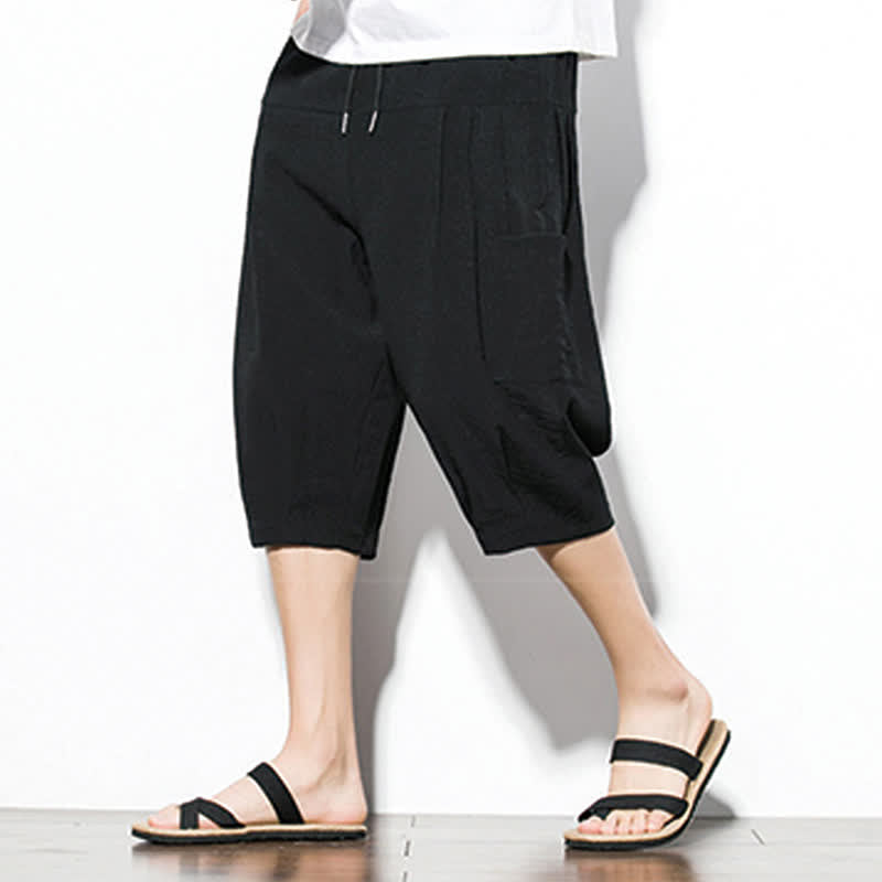 Buddha Stones Pantaloni corti da uomo estivi casual minimalisti con coulisse, tinta unita e tasca - image 12