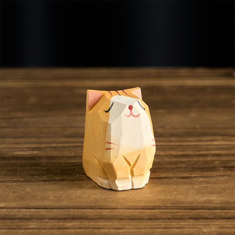 Buddha Stones Decorazione a forma di gatto arancione intagliato a mano in legno dalla texture naturale. - image 1