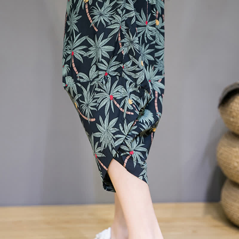 Buddha Stones Pantaloni capri estivi boho casual con coulisse e stampa floreale, pantaloni harem da uomo con tasca - image 11