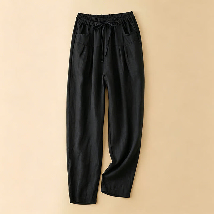 Buddha Stones Pantaloni estivi casual minimalisti con coulisse, tinta unita, alla caviglia, pantaloni harem da donna con tasca - Nero - US8-10, UK/AU12-14, EU40-42 (2XL) - image 2