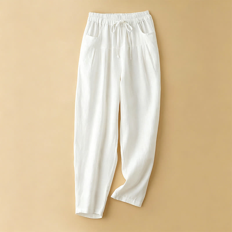 Buddha Stones Pantaloni estivi casual minimalisti con coulisse, tinta unita, alla caviglia, pantaloni harem da donna con tasca - Bianco - US8-10, UK/AU12-14, EU40-42 (2XL) - image 9