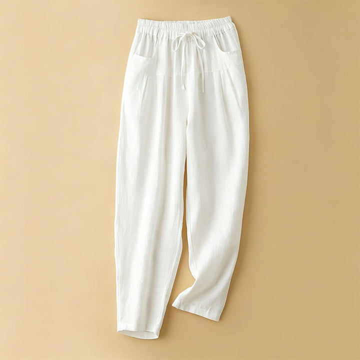 Buddha Stones Pantaloni estivi casual minimalisti con coulisse, tinta unita, alla caviglia, pantaloni harem da donna con tasca - Bianco - US8-10, UK/AU12-14, EU40-42 (2XL) - image 9
