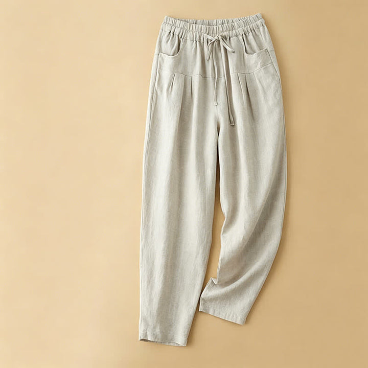 Buddha Stones Pantaloni estivi casual minimalisti con coulisse, tinta unita, alla caviglia, pantaloni harem da donna con tasca - Beige - US8-10, UK/AU12-14, EU40-42 (2XL) - image 7