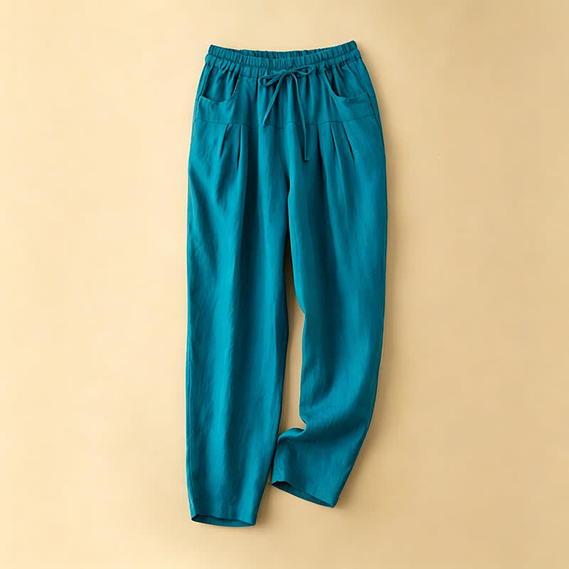Buddha Stones Pantaloni estivi casual minimalisti con coulisse, tinta unita, alla caviglia, pantaloni harem da donna con tasca - Turchese scuro - US8-10, UK/AU12-14, EU40-42 (2XL) - image 4
