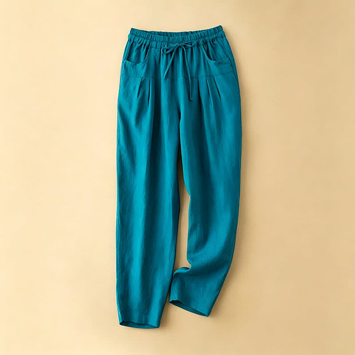 Buddha Stones Pantaloni estivi casual minimalisti con coulisse, tinta unita, alla caviglia, pantaloni harem da donna con tasca - Turchese scuro - US8-10, UK/AU12-14, EU40-42 (2XL) - image 4