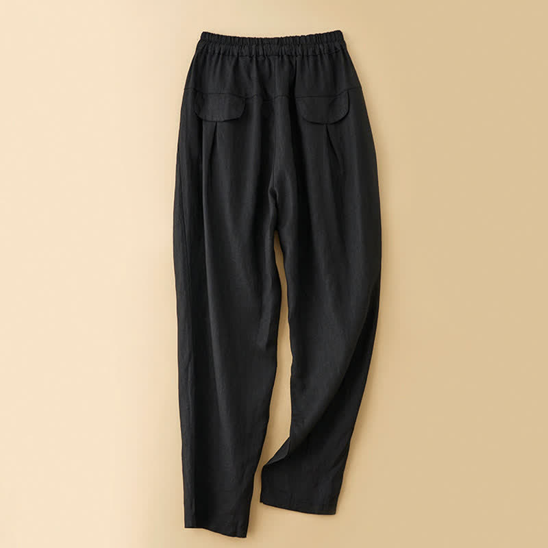 Buddha Stones Pantaloni estivi casual minimalisti con coulisse, tinta unita, alla caviglia, pantaloni harem da donna con tasca - image 3