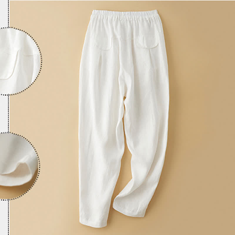 Buddha Stones Pantaloni estivi casual minimalisti con coulisse, tinta unita, alla caviglia, pantaloni harem da donna con tasca - image 12