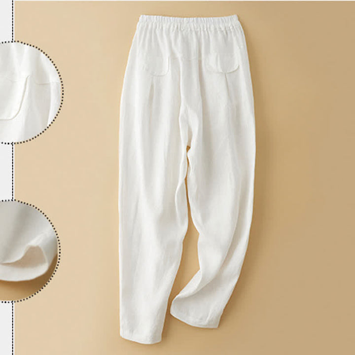 Buddha Stones Pantaloni estivi casual minimalisti con coulisse, tinta unita, alla caviglia, pantaloni harem da donna con tasca - image 12