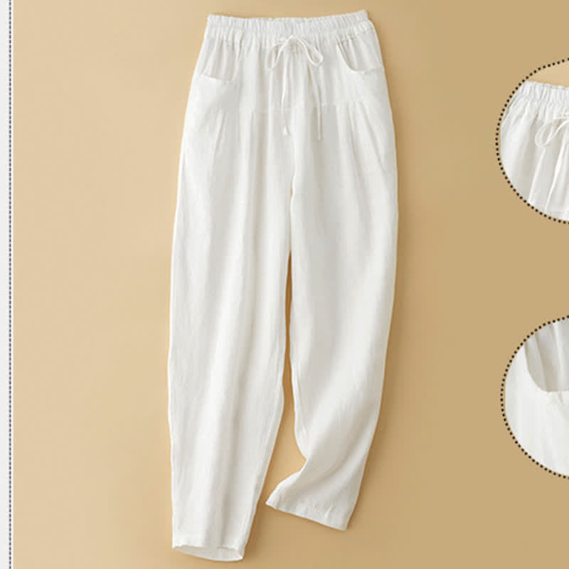 Buddha Stones Pantaloni estivi casual minimalisti con coulisse, tinta unita, alla caviglia, pantaloni harem da donna con tasca - image 11