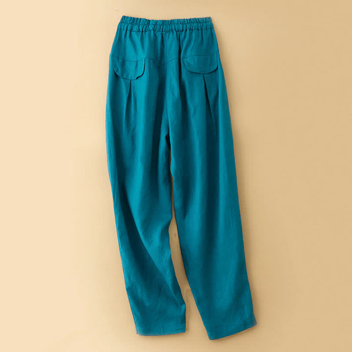 Buddha Stones Pantaloni estivi casual minimalisti con coulisse, tinta unita, alla caviglia, pantaloni harem da donna con tasca - image 5