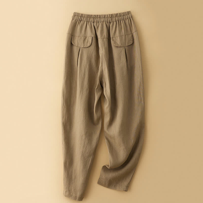Buddha Stones Pantaloni estivi casual minimalisti con coulisse, tinta unita, alla caviglia, pantaloni harem da donna con tasca - image 1