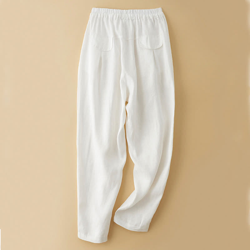 Buddha Stones Pantaloni estivi casual minimalisti con coulisse, tinta unita, alla caviglia, pantaloni harem da donna con tasca - image 10