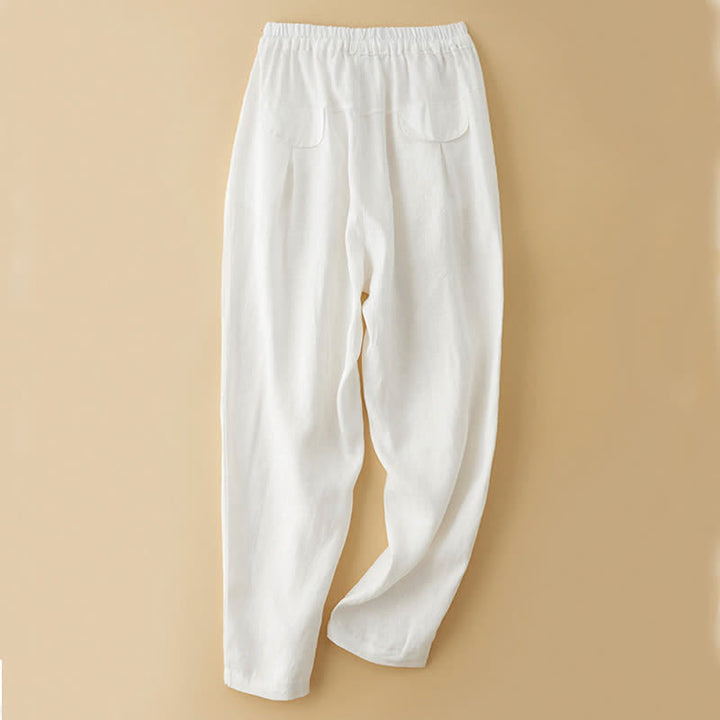 Buddha Stones Pantaloni estivi casual minimalisti con coulisse, tinta unita, alla caviglia, pantaloni harem da donna con tasca - image 10