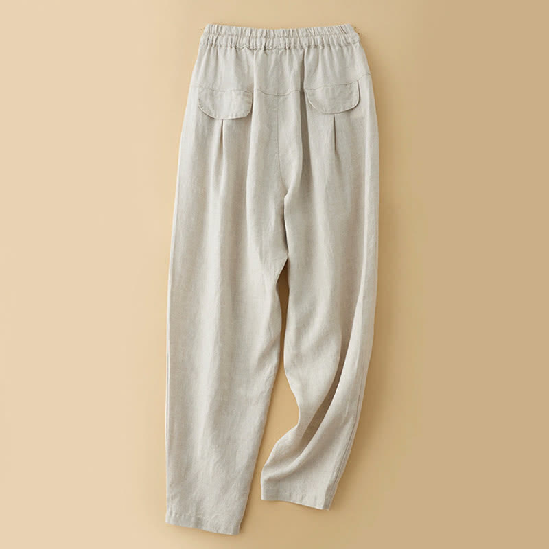Buddha Stones Pantaloni estivi casual minimalisti con coulisse, tinta unita, alla caviglia, pantaloni harem da donna con tasca - image 8