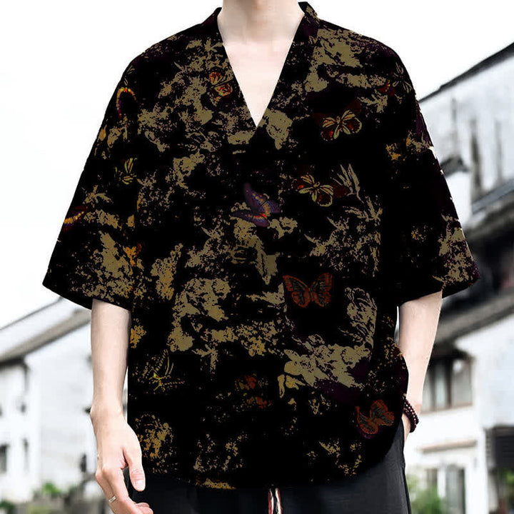 Buddha Stones T-shirt da uomo a maniche corte con scollo a V e stampa floreale, stile Tang, per l'estate, casual. - image 5