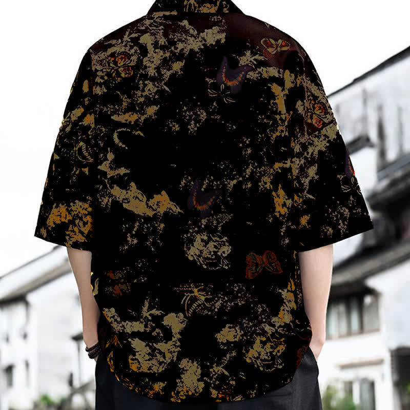 Buddha Stones T-shirt da uomo a maniche corte con scollo a V e stampa floreale, stile Tang, per l'estate, casual. - image 7