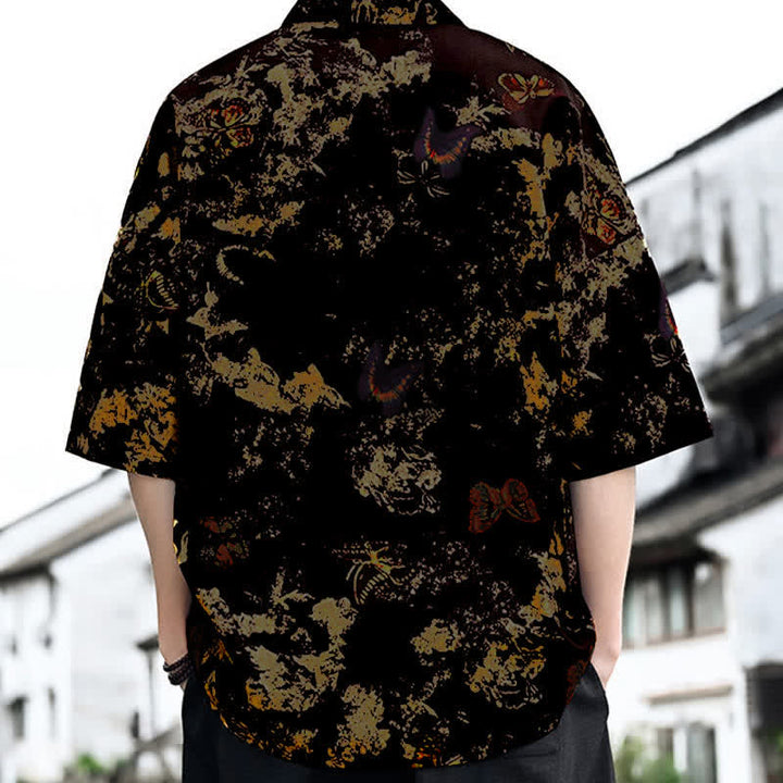 Buddha Stones T-shirt da uomo a maniche corte con scollo a V e stampa floreale, stile Tang, per l'estate, casual. - image 7