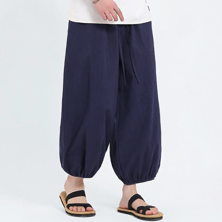 Buddha Stones Pantaloni harem da uomo estivi, casual, con coulisse e tasche, modello corto, stile Tang. - image 3