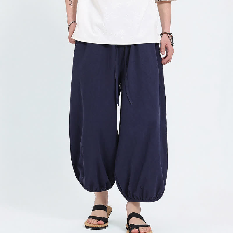 Buddha Stones Pantaloni harem da uomo estivi, casual, con coulisse e tasche, modello corto, stile Tang. - image 2