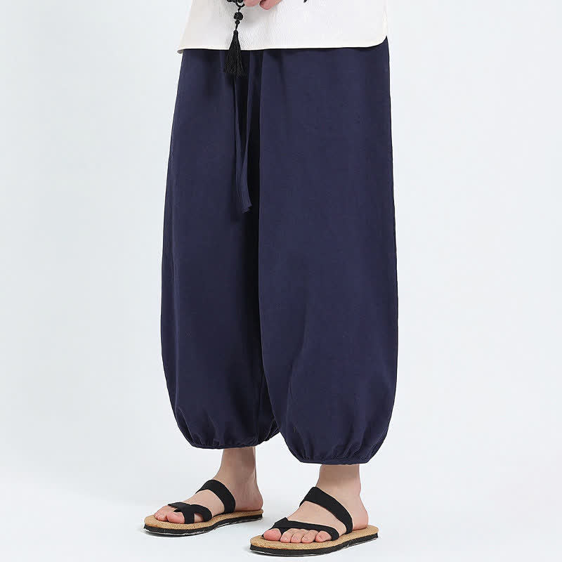 Buddha Stones Pantaloni harem da uomo estivi, casual, con coulisse e tasche, modello corto, stile Tang. - image 1
