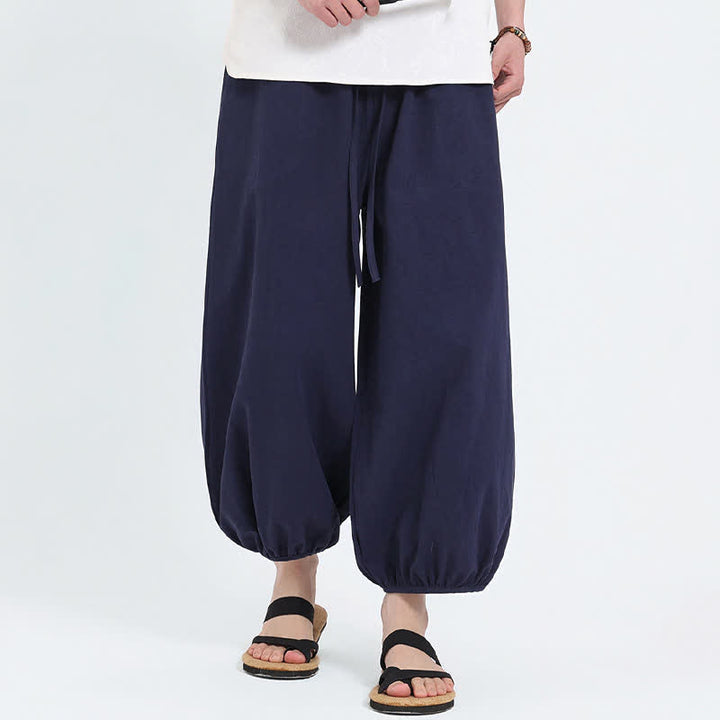 Buddha Stones Pantaloni harem da uomo estivi, casual, con coulisse e tasche, modello corto, stile Tang. - image 4