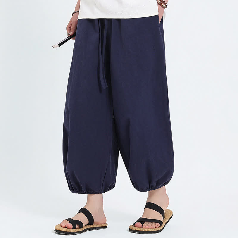 Buddha Stones Pantaloni harem da uomo estivi, casual, con coulisse e tasche, modello corto, stile Tang. - image 5