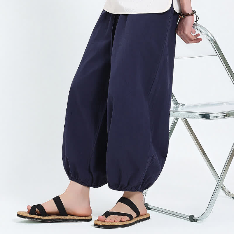 Buddha Stones Pantaloni harem da uomo estivi, casual, con coulisse e tasche, modello corto, stile Tang. - image 6