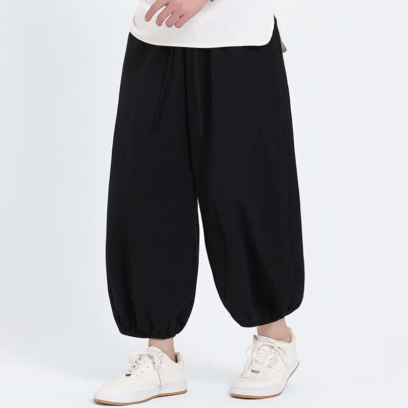 Buddha Stones Pantaloni harem da uomo estivi, casual, con coulisse e tasche, modello corto, stile Tang. - image 11