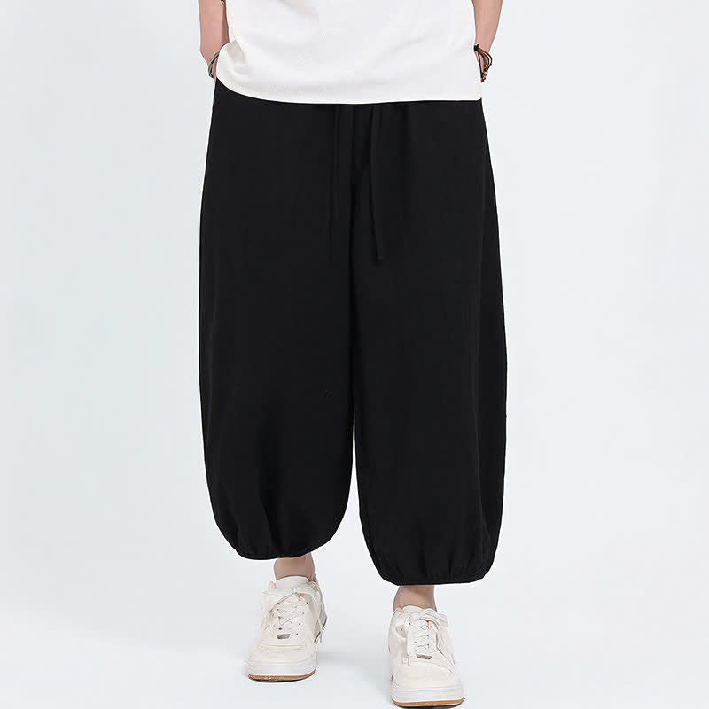 Buddha Stones Pantaloni harem da uomo estivi, casual, con coulisse e tasche, modello corto, stile Tang. - image 9