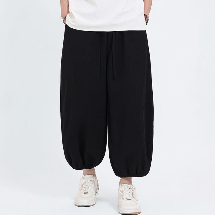 Buddha Stones Pantaloni harem da uomo estivi, casual, con coulisse e tasche, modello corto, stile Tang. - image 9
