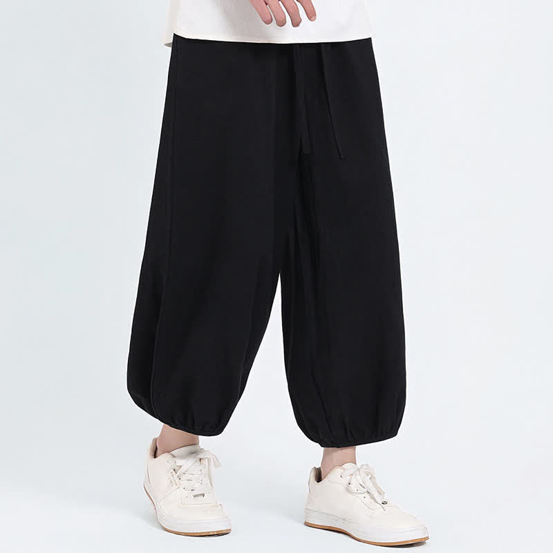 Buddha Stones Pantaloni harem da uomo estivi, casual, con coulisse e tasche, modello corto, stile Tang. - image 12