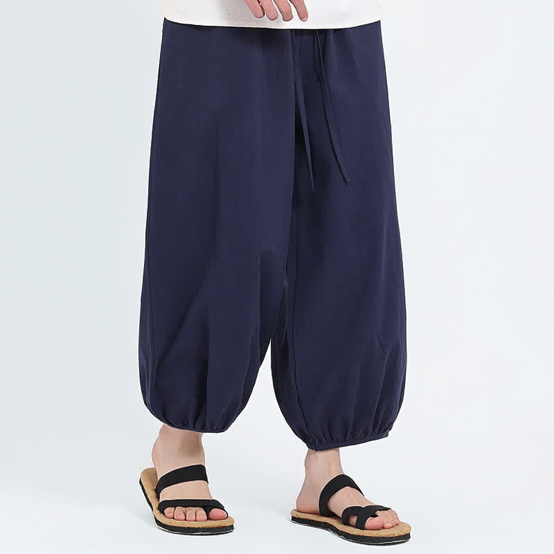 Buddha Stones Pantaloni harem da uomo estivi, casual, con coulisse e tasche, modello corto, stile Tang. - image 14