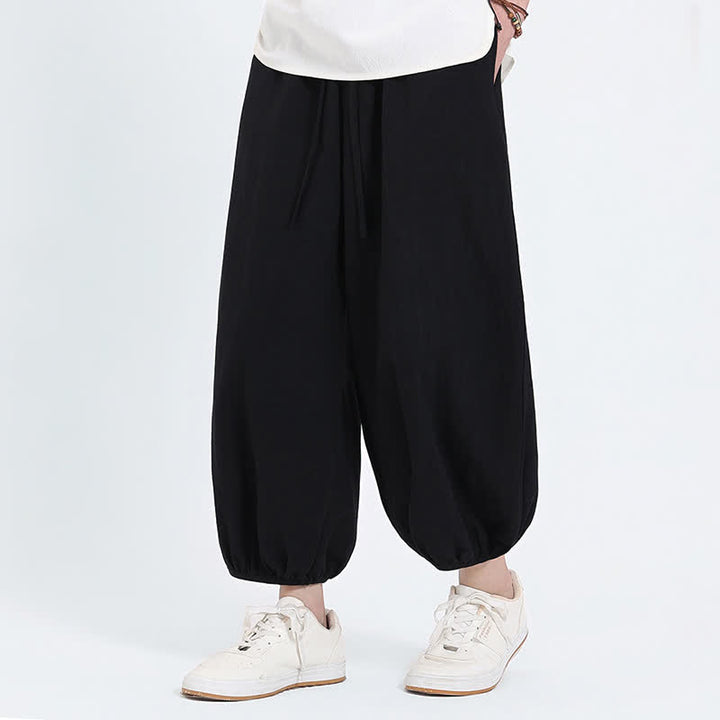Buddha Stones Pantaloni harem da uomo estivi, casual, con coulisse e tasche, modello corto, stile Tang. - image 13