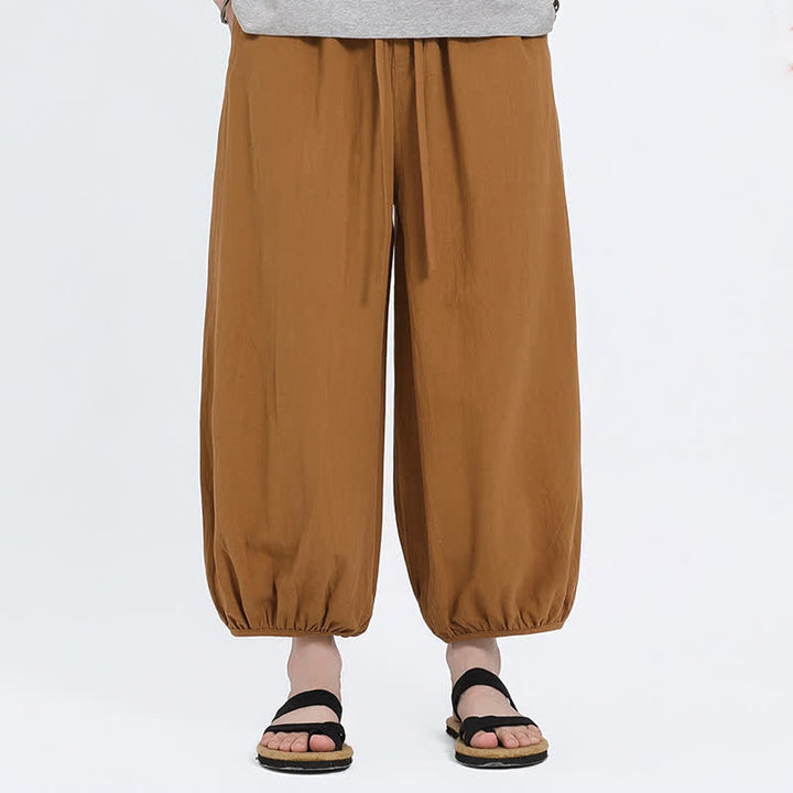 Buddha Stones Pantaloni harem da uomo estivi, casual, con coulisse e tasche, modello corto, stile Tang. - Verga d'oro - US/UK/AU46, EU56 (5XL) - image 15