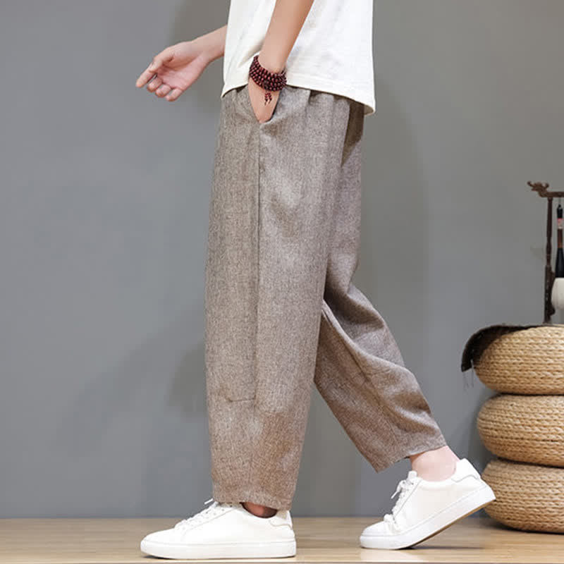 Buddha Stones Pantaloni estivi casual minimalisti con coulisse, tinta unita, modello cropped da uomo, affusolati e con tasche. - image 5